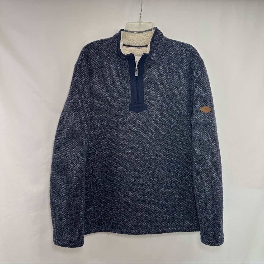 Orvis Men's Navy Blue Quarter Zip Sherpa Lined Sweater